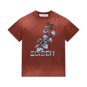 Golden Goose T-Shirts, female, Multicolor, Size: XS Distressed-effect Floral-print T-shirt