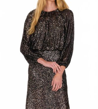 Secular Ava Sequin Top In Black/rose Gold