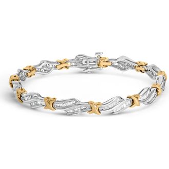 House of Brilliance 10k Two-Toned Gold 2.00 Cttw Diamond Weave and X Spiral Link Bracelet in Yellow at Nordstrom