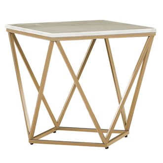 Beliani Beliani - Mesa Auxiliar Beige Dorado 50 X 50 Cm Mdf Efecto M&aacute;rmol Jaula Glamour Malibu