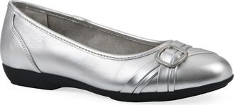 White Mountain Calming Buckle Strap Flat in Silver Metallic Smooth at Nordstrom Rack, Size 9.5
