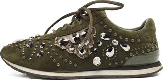 Tory Burch Sneakers in pelle scamosciata con cristalli - Verde