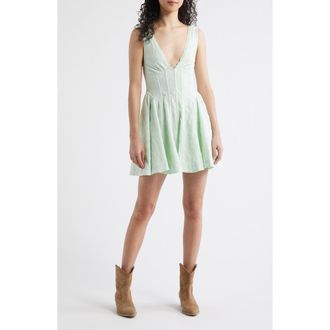 Free People Cant Help It Eyelet Embroidered Minidress in Mint Combo at Nordstrom, Size X-Large