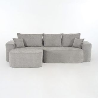 Urban Meuble Sof&aacute; esquinero modular en tejido gris con chaise longue y cojines