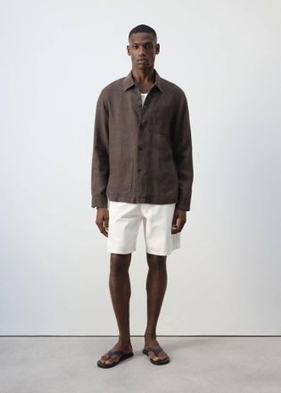 Mango Camicia regular-fit 100% lino tasche marrone - Uomo - XS - MANGO MAN