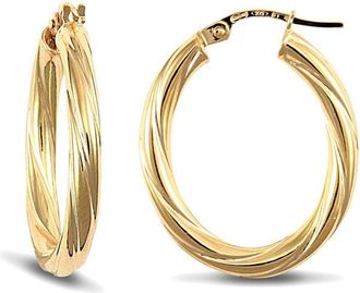 Jewelco London 9ct Gold Twisted Oval 3mm Hoop Earrings - JER443