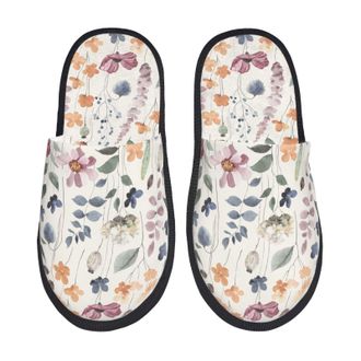 Generic Slippers For Men Watercolor Flower Print House Slippers For Women Lining Warm Home Shoes, For Home, Indoor Outdoor, Travel, L