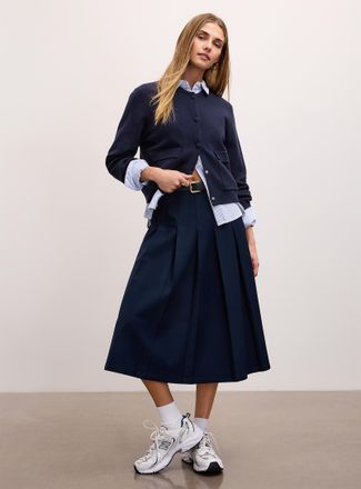 Icone Womens Pleated belted flared skirt