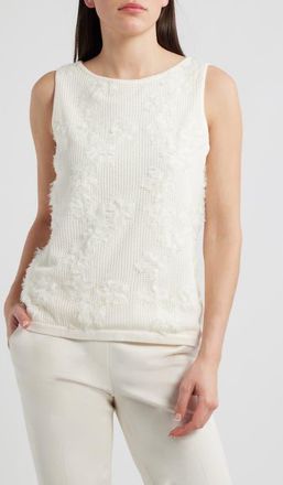 Anne Klein Organza Appliqu&eacute; Sweater Tank in White Dove at Nordstrom, Size X-Small