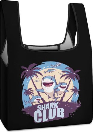 Generic Shark Club Ocean Week Shopping Bag Reusable Grocery Tote Bag Foldable Handbag for Travel Picnic
