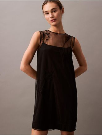 Calvin Klein Womens Embroidered Mini Dress - Black - 10