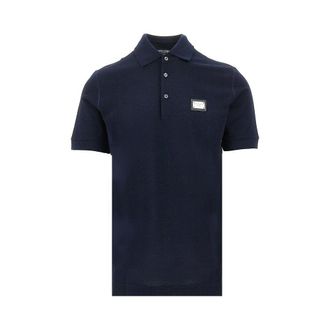 Dolce & Gabbana Piquet polo shirt with logo plate Man 48