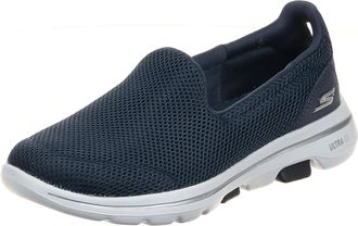 Skechers Womens GO Walk 5 Slip On Trainers, Navy Textile White, 4.5 UK