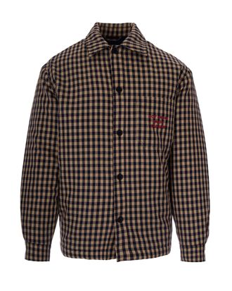 Dr&ocirc;le de Monsieur Padded Overshirt in Beige and Black Checkered Pattern