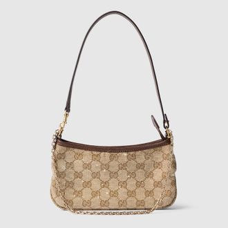 Gucci Gossip Crystal Small Shoulder Bag, Beige, GG Canvas