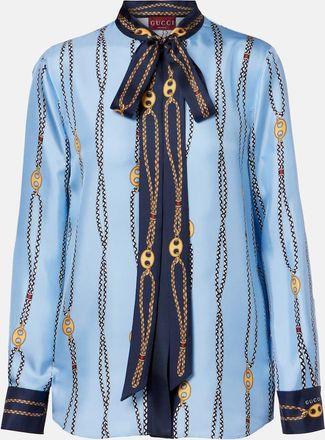 Gucci Printed tie-neck silk twill shirt