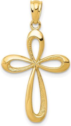 Diamond2Deal 14k Yellow Gold Polished Ribbon Cross Pendant