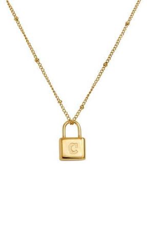 Savvy Cie Jewels Initial Lock Pendant Necklace in Gold - C at Nordstrom Rack