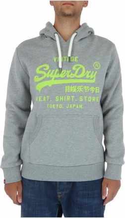 Superdry Gedrukte Blauwe Sweatshirt Herfst/Winter - Heren - Hoodies - Grijs - M - Katoen - Hoodies & sweatvesten