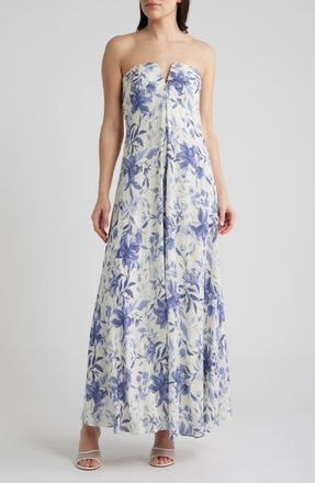 Parker The Emerson Floral Strapless Maxi Dress in Arctic Ice at Nordstrom, Size 14