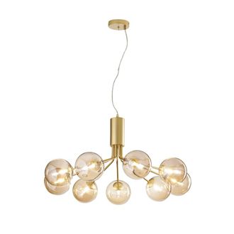 Luce-Ambiente-Design L&aacute;mpara de techo de metal lat&oacute;n con nueve pantallas de vidrio color ch