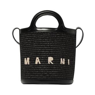 Marni Handbags, female, Black, Size: ONE SIZE Raffia Bucket Bag