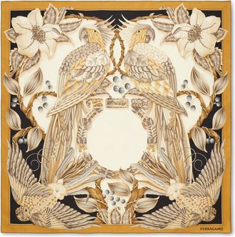 Ferragamo Fo Amazzonia Parrot Floral Silk Scarf