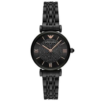Emporio Armani Accessoires, Dames, Zwart, ONE Size, Zwarte Roestvrijstalen Dameskwarts Horloge