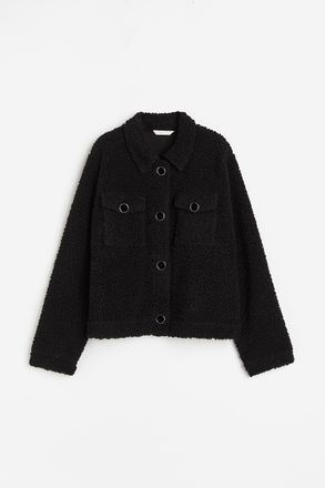 H&M Cardigan aus Teddyfleece mit Kragen - Schwarz
