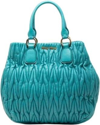 Miu Miu Pre-owned Handbags, female, Blue, Size: ONE SIZE Pre-owned Leather Tote