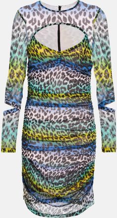 Ganni Leopard-print mesh cutout minidress