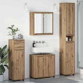 vidaXL Juego De Muebles De Ba&ntilde;o Con Caj&oacute;n Con Rueda 4 Pcs Roble Sonoma