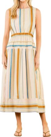 THML Clothing Sleeveless Stripe Midi Dress In Taupe