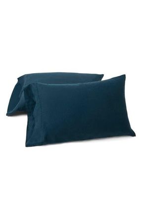 Coyuchi Relaxed Organic Linen Set of 2 Pillowcases in Midnight Indigo at Nordstrom, Size Queen