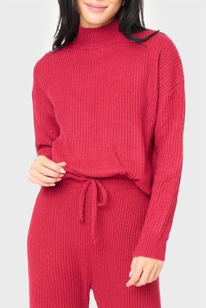 Gibsonlook Funnel Neck Long Sleeve Cozy Ribbed Sweater In Red