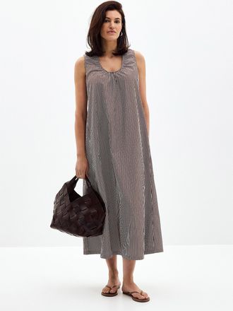 Contemporaine Womens Ruched collar striped poplin dress