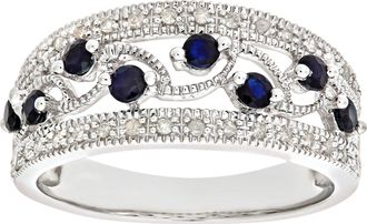 Jewelco London 9ct White Gold Diamond Sapphire Bubbles n Waves Eternity Ring - PR0AXL6418WSA