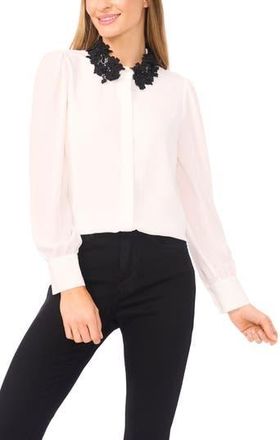 CeCe by Cynthia Steffe Embroidered Floral Lace Collar Georgette Button-Up Shirt in New Ivory at Nordstrom Rack, Size X-Large
