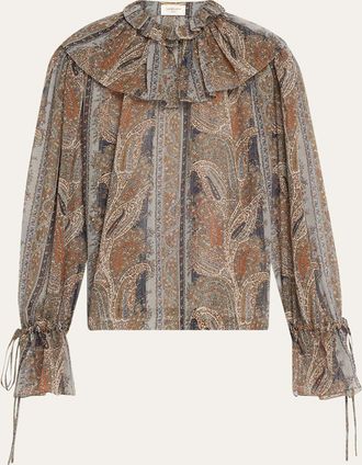 Saint Laurent Paisley Button Down Sheer Blouse