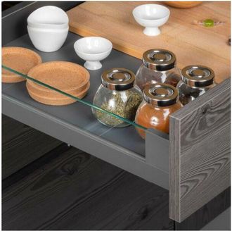 Emuca Emuca Caj&oacute;n Exterior Vertex 40kg Con Lateral De Vidrio De Altura 93mm, Profundidad 500mm, Acero Y Aluminio Y Cristal, Gris Antracita