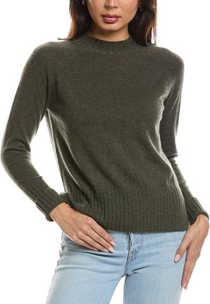 Fort&eacute; Cashmere Hi Low Rib Trim Funnel Neck 100% Cashmere Sweater