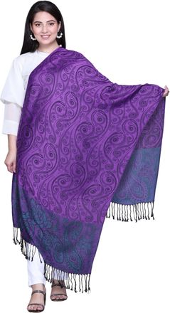 World of Shawls Stylish Paisley Patterned Silk Feel Scarf Shawl, 180 x 70 cm (Purple With Teal Green)
