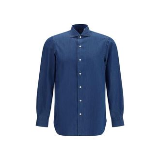 Finamore Blue Cotton Mens Shirt