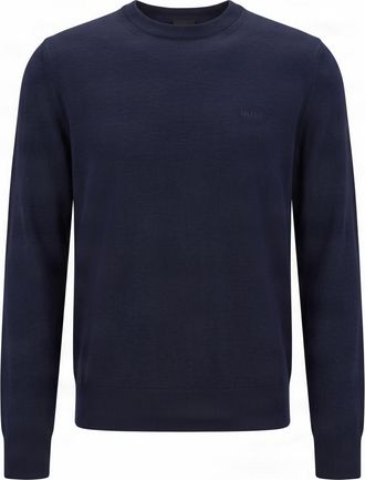 BOSS Dark Blue Logo Embroidered Virgin Wool Sweater