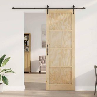 Berkfield Home Sliding Door with Hardware Set 83x232 cm Solid Wood Pine in Light Tan