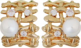 Panacea Crystal & Faux Pearl Hoop Earrings in White at Nordstrom