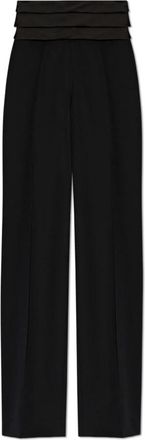 Balmain Wollen broek met beenstiksels - Dames - Wijde Broeken - Zwart - 2XS - Wol - Broeken