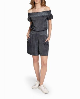 Nicole Miller Garment Dyed Off The Shoulder Romper In Black