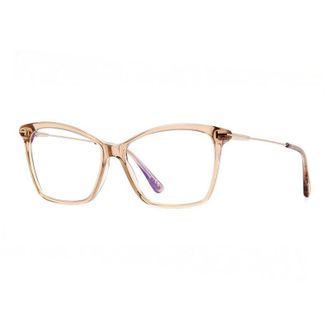 Tom Ford Eyeglasses Cat Eye Full Rim, Shiny Light Brown Frame And Clear/blue-Light Block Lenses Lens Ft5687-B045
