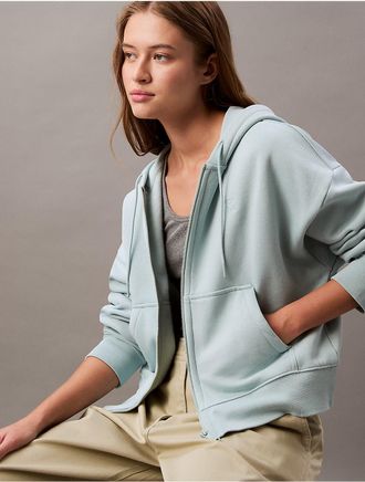 Calvin Klein Womens Archive Logo Fleece Zip Hoodie - Blue - XS